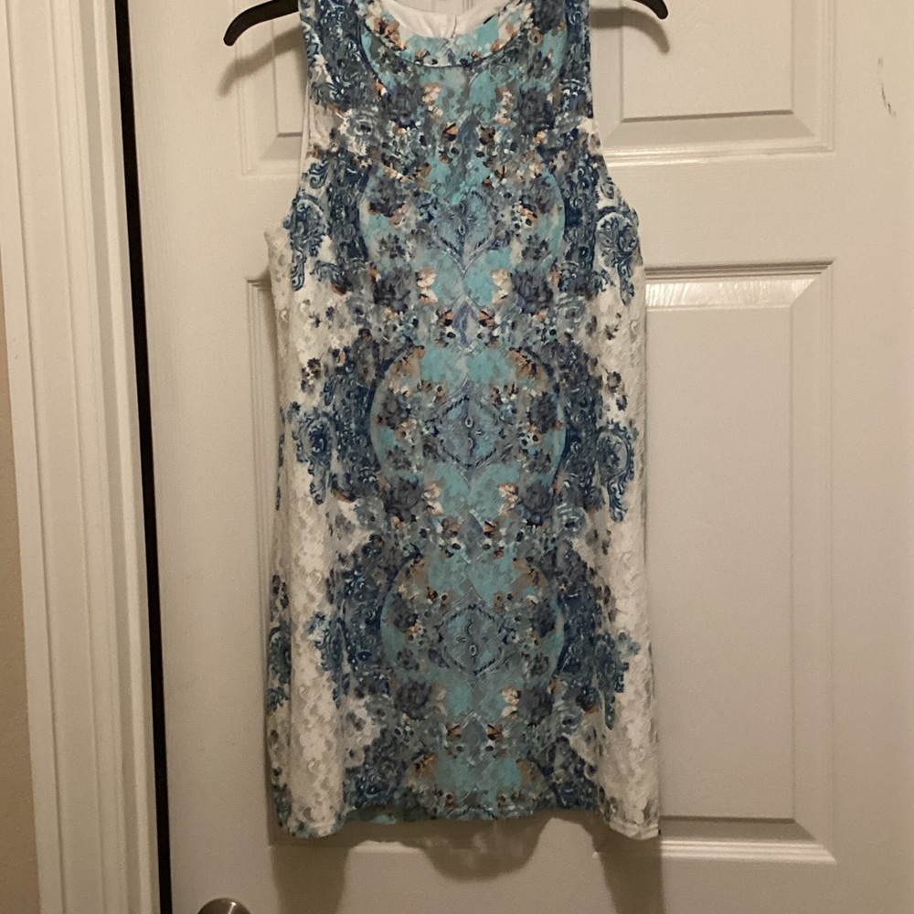 Love Reign Blue and White Midi Dress. Junior M.  (C2)